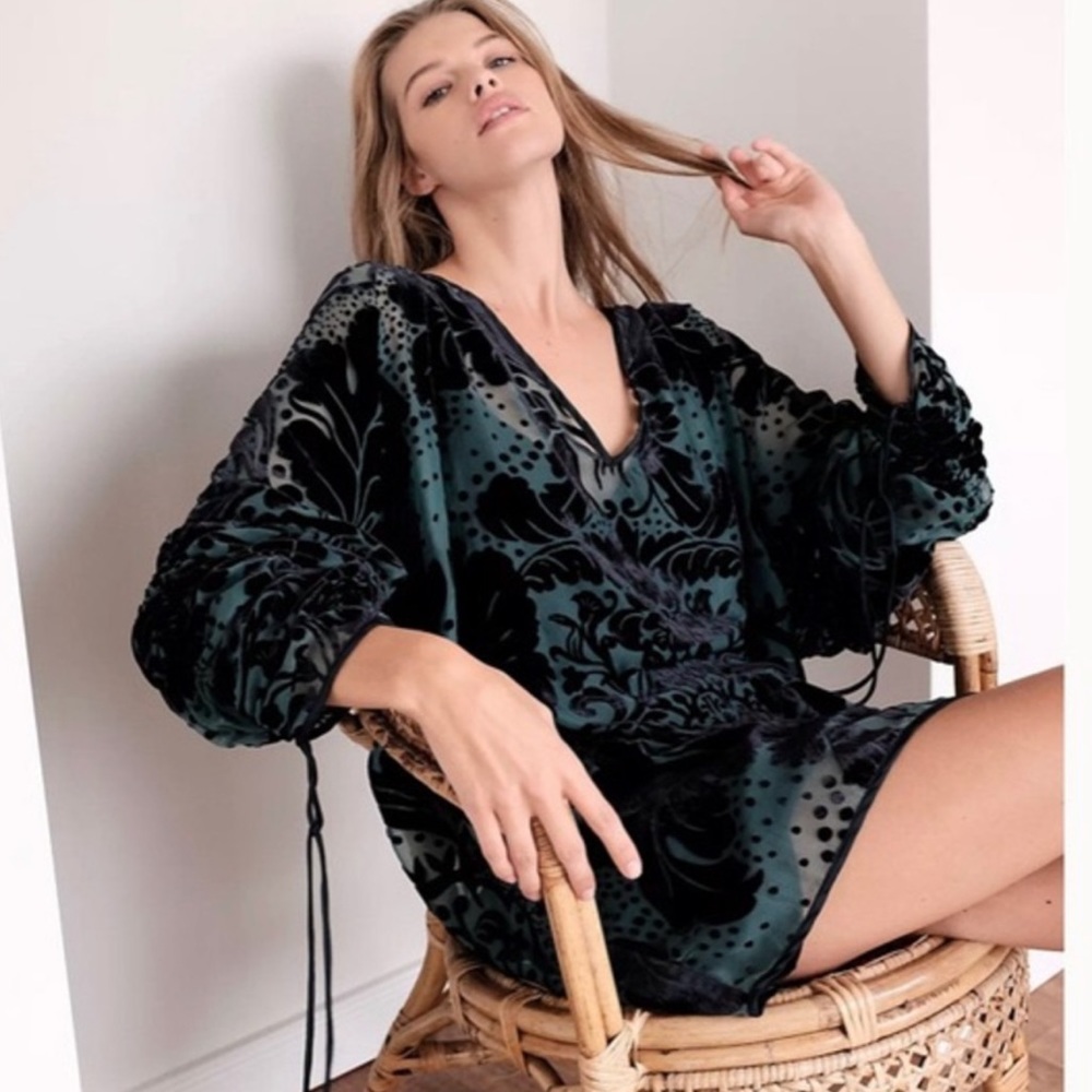 Free People Florence Frock dress—green velvet dress/slip